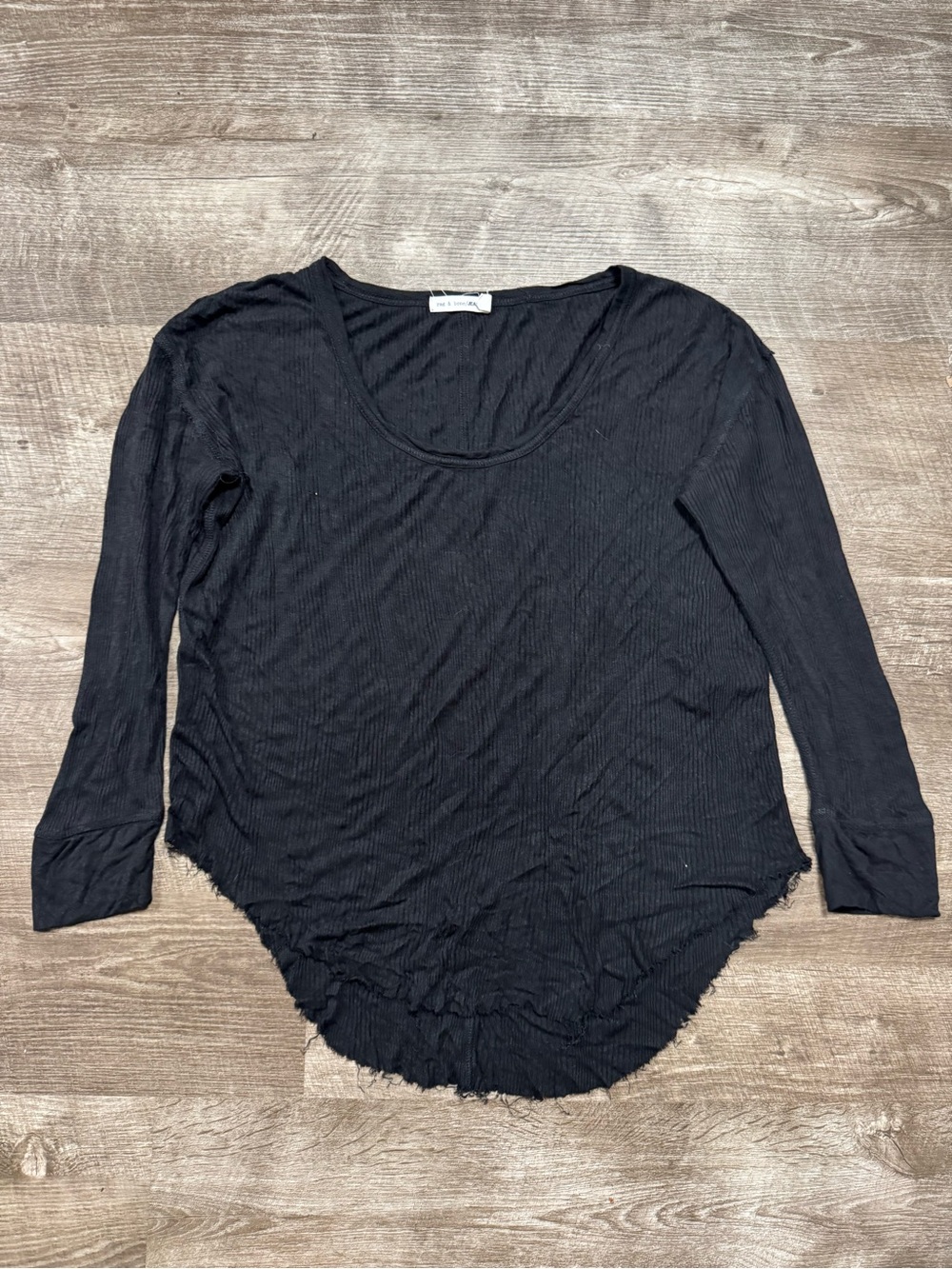 Rag & Bone Black Quarter Sleeve Top with Fringe Bottom Size Medium